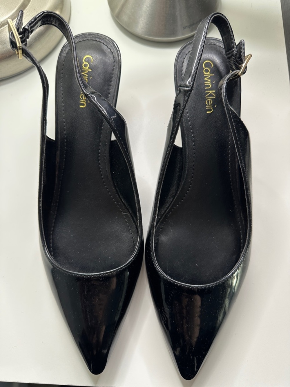 Calvin Klein Women's Black Patent Pointed Slingback Heels